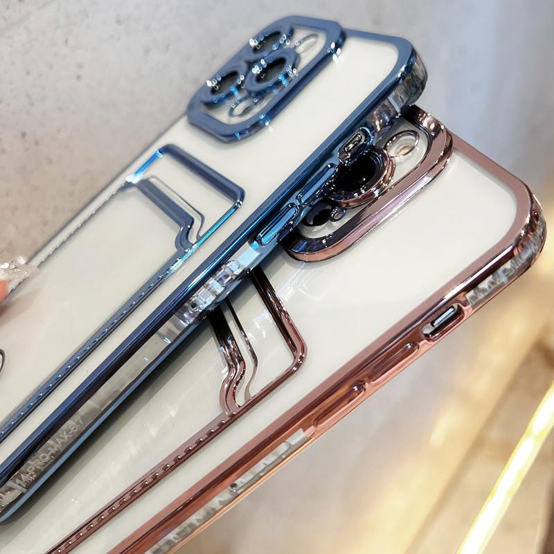 Electroplated Card Holder iPhone Case for iPhone 17, Compatible with Apple 15/16e, Transparent, Simple Design for 14/13/12, Fits Models 11/78.