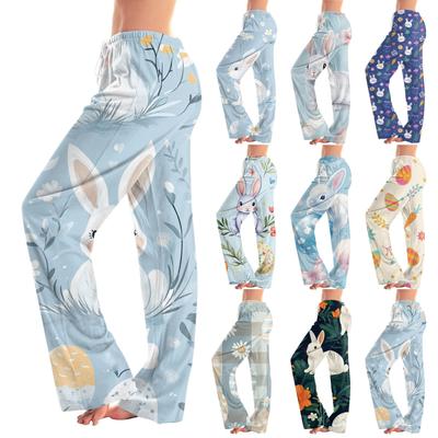 Moda feminina solta casual páscoa estampada calças casuais