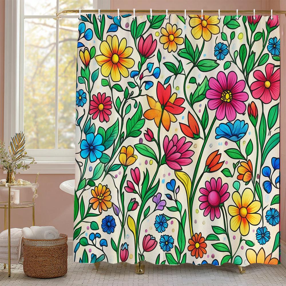 Watercolor Leaf Shower Curtain For Bathroom Vines Plant Flower Nordic Minimalist Polyester Curtain For Home Decorative Curtain