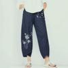 Bamboo Butterfly Print Women's Elastic Waist Nine-Point Casual Pants, 2020 New