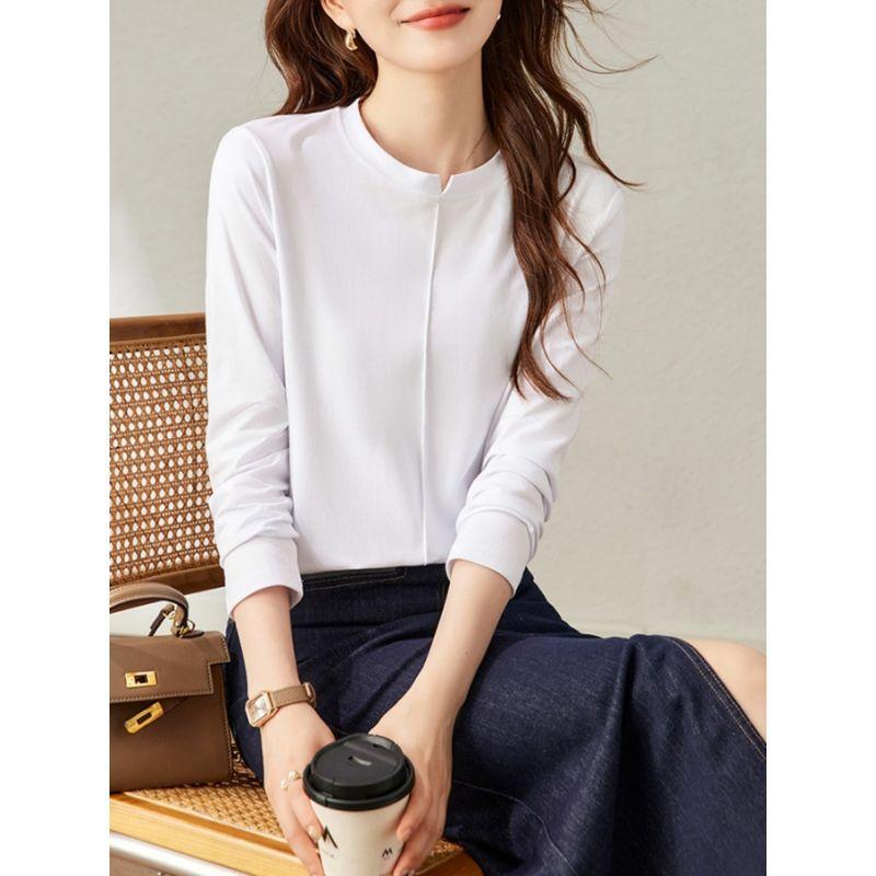 Spring and Autumn Temperament Versatile Inner Cotton Long-sleeved T-shirt for Women with White Simple Niche Outer Base Shirt Top