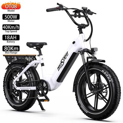 Electric Bicycle Onesport OT08 500W Motor LCD Display 48V 18AH Front Fork Suspension Ebike For Adult Connect To APP White