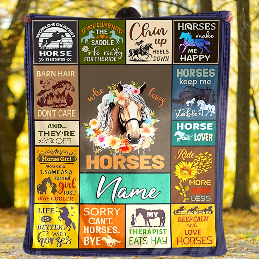 Horse Love Happiness And Freedom Customizable Outdoor Blanket Customize Text Comfortable Suitable For Picnics Outdoor Travel And Camping Sofa Office