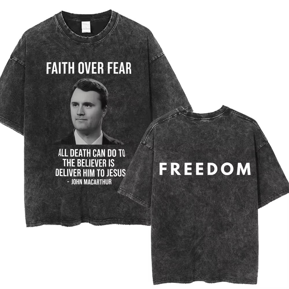 Justice for Charlie Kirk Freedom Washed T Shirts Fashion Men Women Vintage T Shirts Oversized 100 Cotton Casual Tees Streetwear