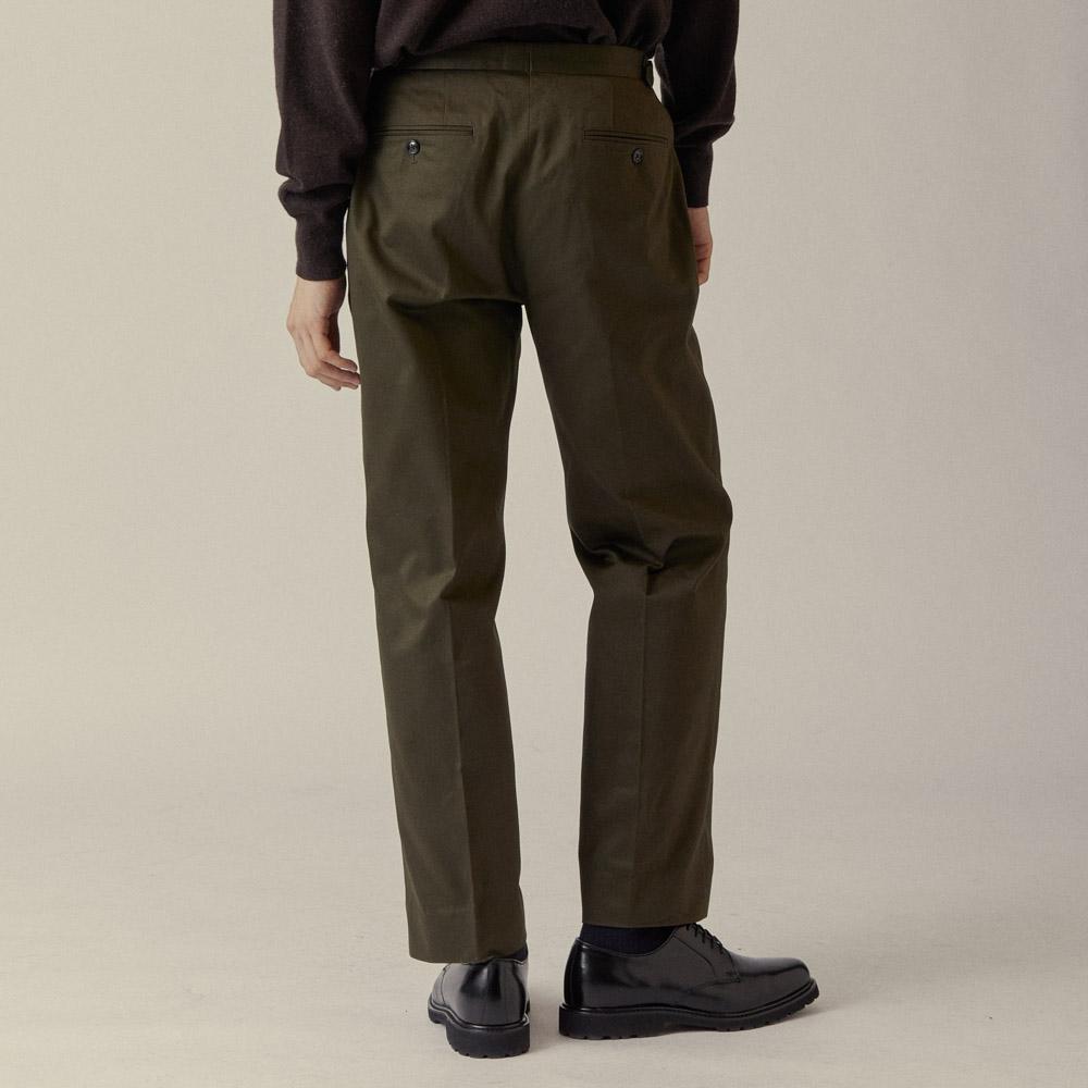 MANNERGRAM Half-Set Double Pleat Side Adjust R29.5 High-Density Cotton Pants Dark Olive