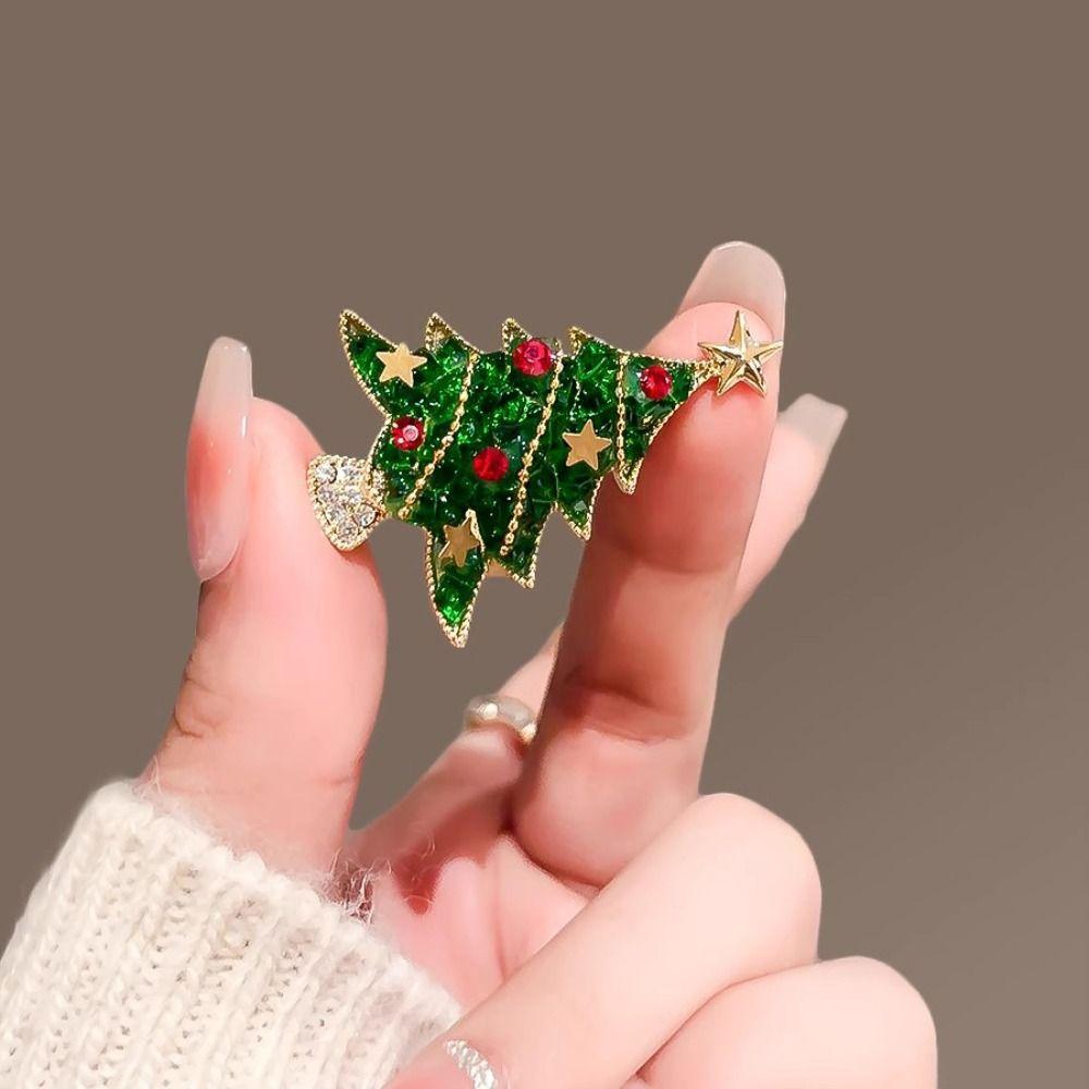 Snowman Christmas Brooch Reindeer Christmas Tree Brooch Enamel Rhinestone Brooches  Women