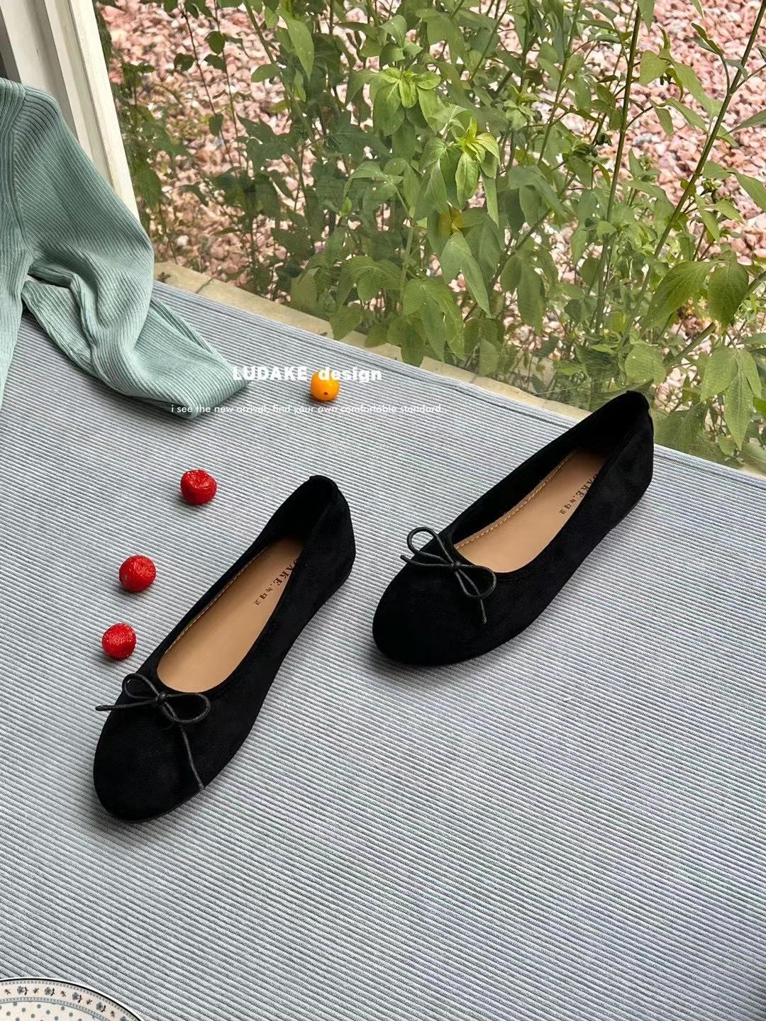 

Doudou shoes soft sole soft surface women s shallow mouth bow flat shoes ballet comfortable versatile retro single shoes tide 35 чёрный