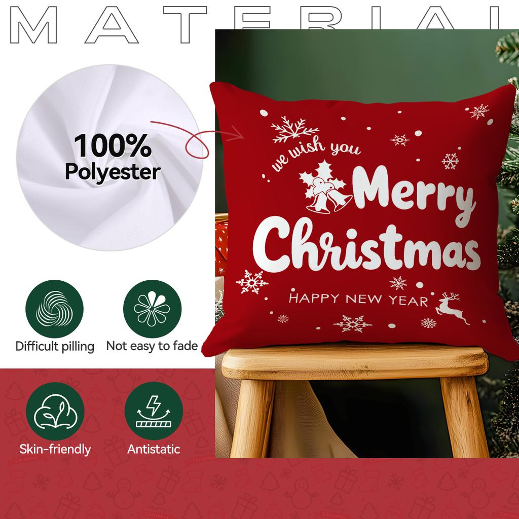 Red Christmas Decoration Pillowcase Printed Polyester 40/45/50Cm Throw Pillowcover Decorative Sofa Cushion Pillowslip Home Decor