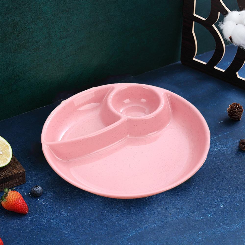 2pcs Household Round Food Plate Microwavable Thickened Divided Dinner Plate Plastic Fruit Serving Tray Salad