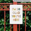 2D Flat I'm So Glad You're Here Boho Smile Face Metal Sign - 8.0x12.0inch Aluminum Wall Art, Classroom Counseling Office Welcome Decor, Pre-Drilled