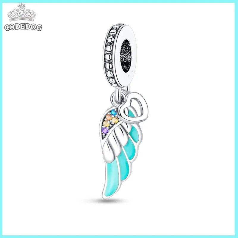 Compatible With Authentic Pandora Bracelets copper Color Luminous Feather With Zirconia Charm Do It Yourself Bead Charms Women Jewellery Birthday Gift