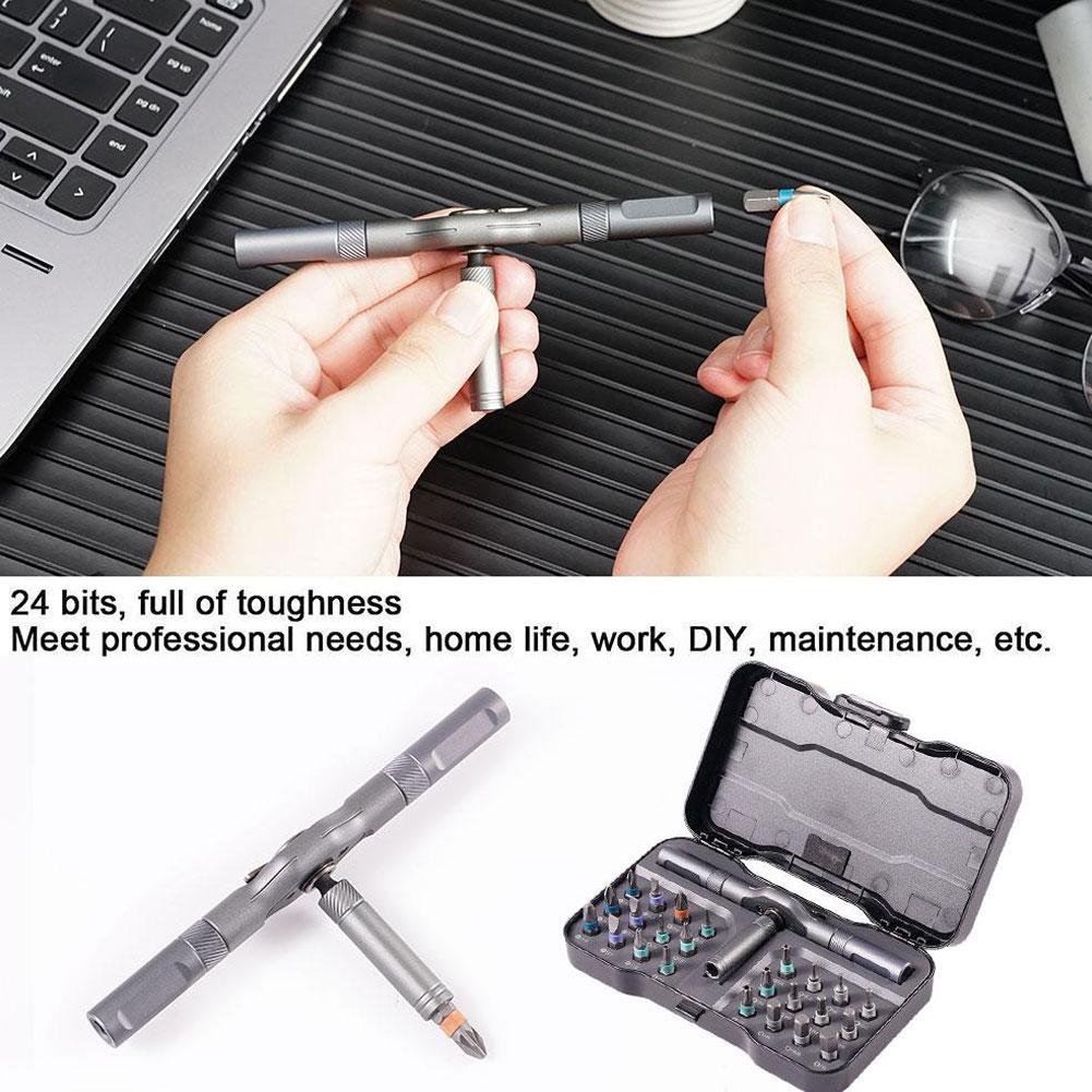 Multi-purpose 24 In 1 Ratchet Wrench Screwdriver S2 Magnetic Bits Detachable T Ratchet Handle Magnetic Screw Screwdriver Tool