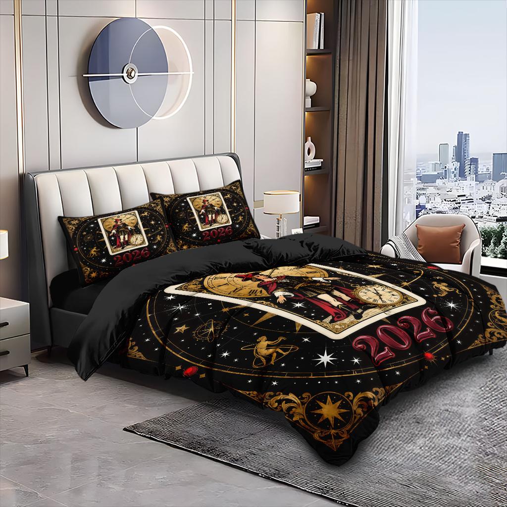 3 pezzi Federa piumone Future Time Messenger card stampata senza cuciture, multi-taglia per camera da letto, decorazione letto per le vacanze, lavabile in lavatrice