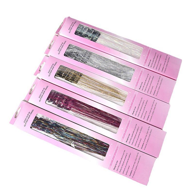 Box Set of 12 Pieces of Wigs with Laser Gold Wire Extensions for Women's Shiny Colored Silk Wigs
