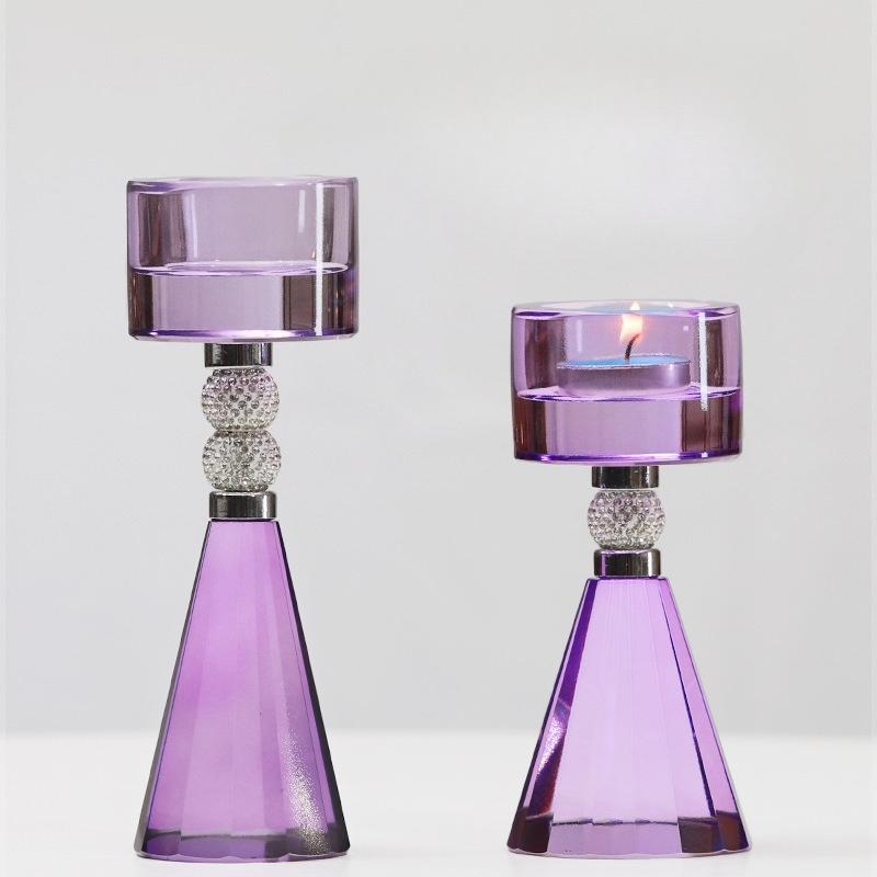 Crystal Candlestick Purple Transparent Candle Holder Aromatherapy Base Geometric Crystal Candelabros Wedding Table Decoration
