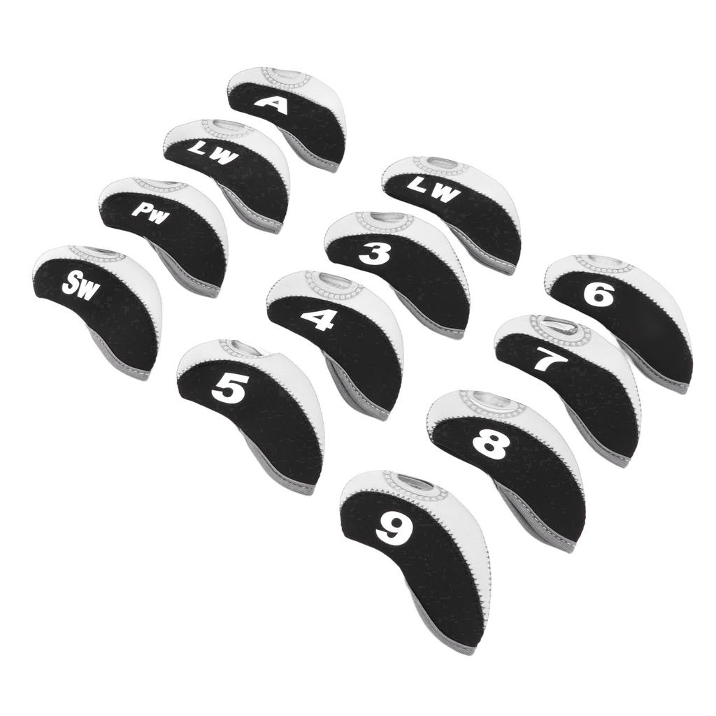 12 PCS Golf Club Head Covers Golf Iron Pole Number Cover Club Protective Head Cover Black