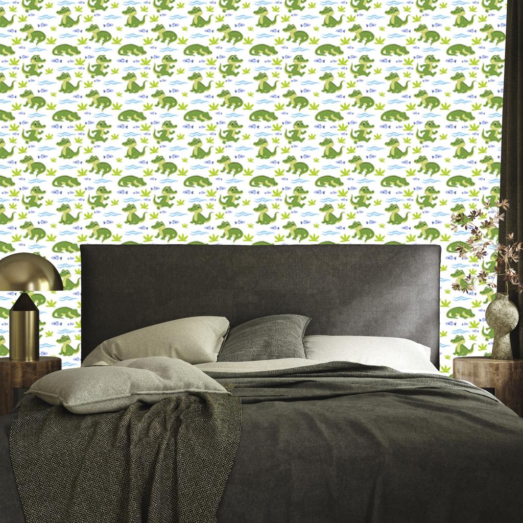 Crocodile Wallpaper White and Lime for Living Room and Bedroom 50x1000