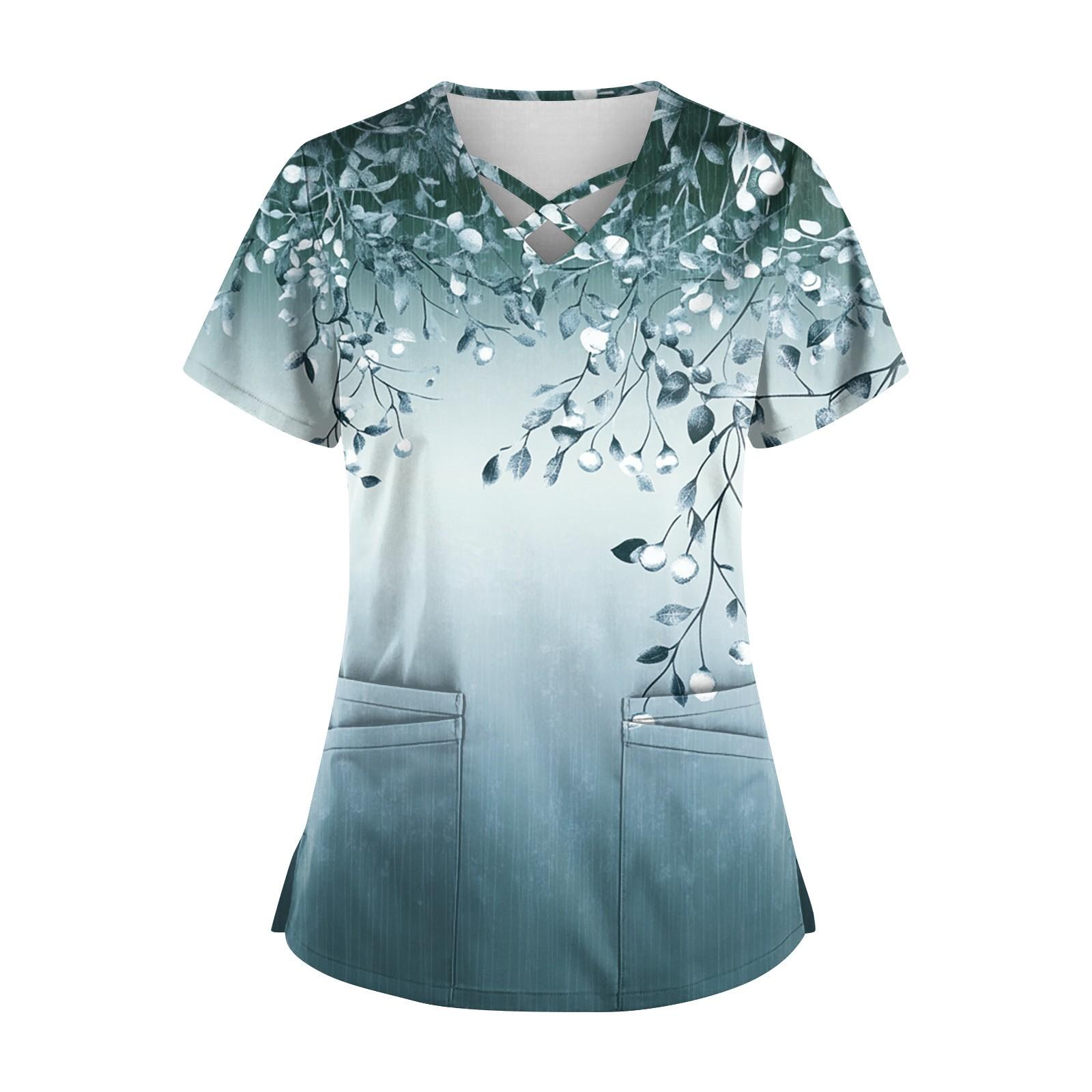 

Женский топ с коротким рукавом и V-образным вырезом, принтом и карманом Dry-nurse XL небесно-голубой