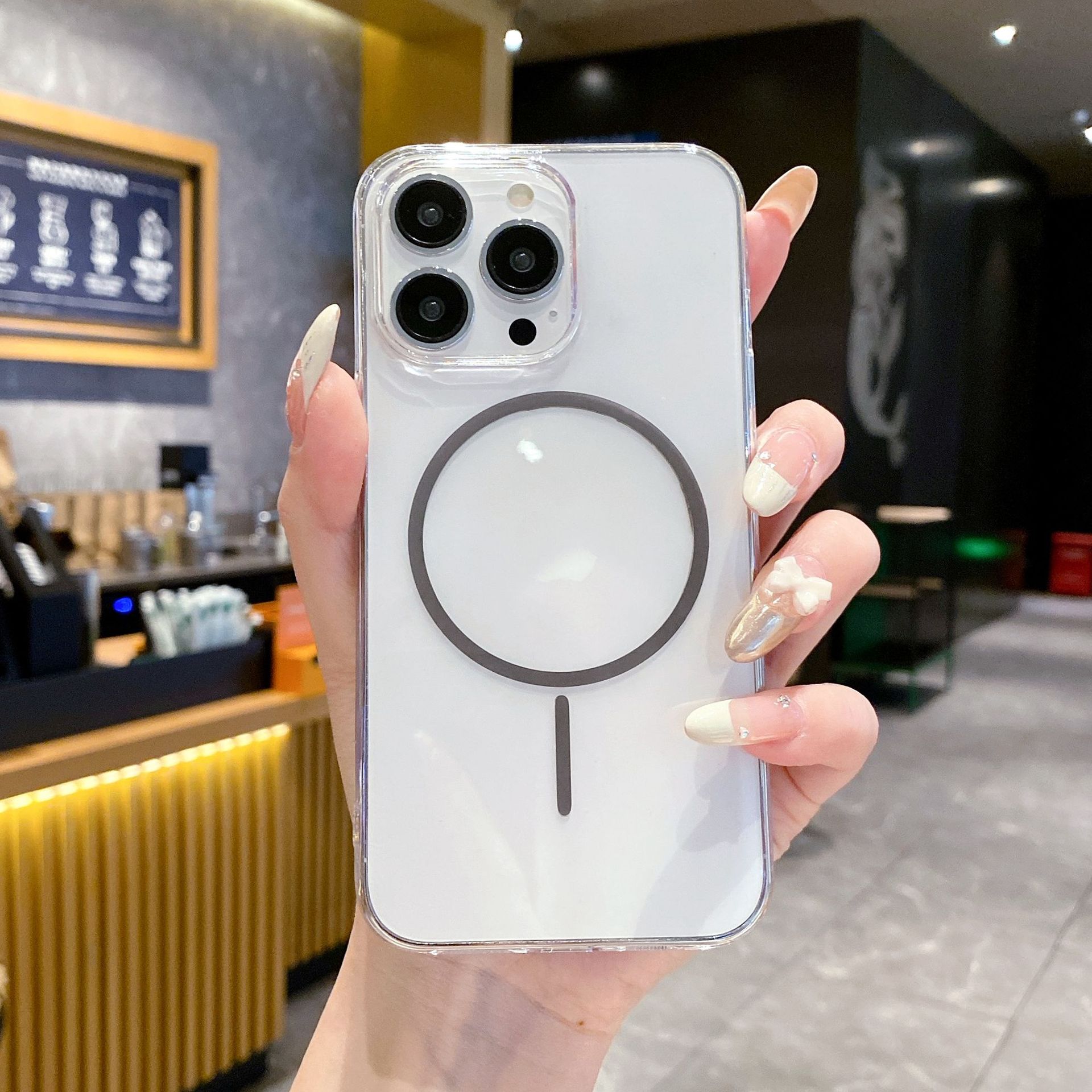 

Transparent thin ring magnetic mobile phone case is suitable for Apple 16promax protective case 15 ultra-thin 14 all-inclusive 13 simple 12. iPhone 12