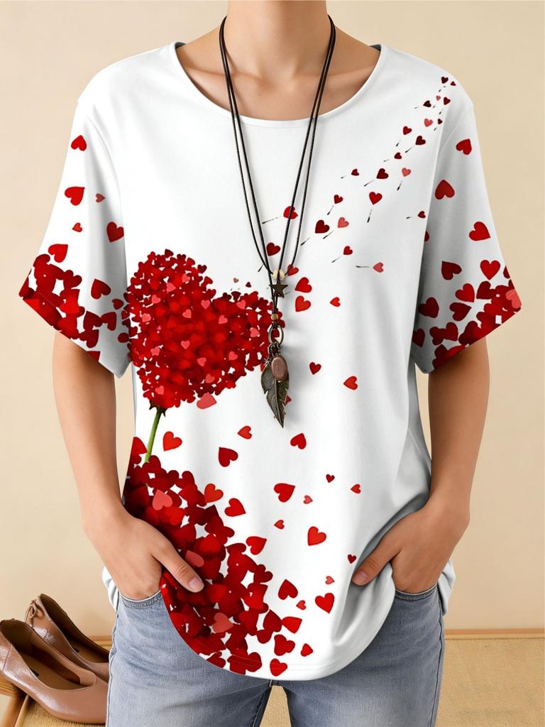 Summer Fashion Leopard Heart 3D Print T-Shirts Women's Round Neck Short Sleeve T Shirt Tees Harajuku Y2K Tops Female Clothing