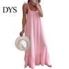 Loose Fit Summer Dress Women's Casual Tie Shoulder Sleeveless Square Fresh Natural Look Neck Maxi A-Line Ruffle Flowy Beach Sundress Spring