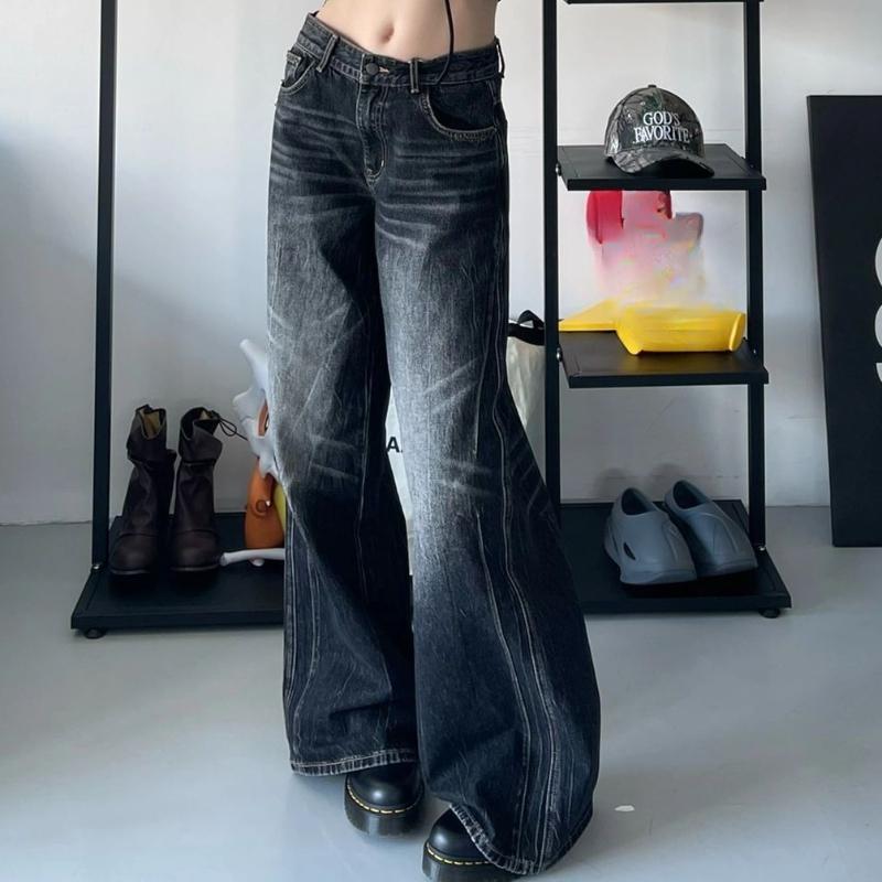 Women's Black  Baggy Jeans Harajuku Y2k Aesthetic   Denim Trousers Korean Jean  Wide Leg Pants