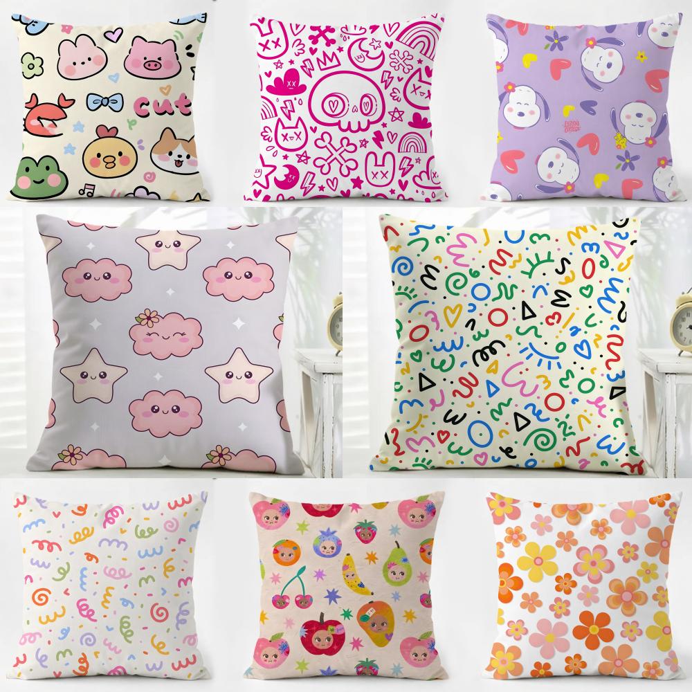 C-Cartoon Style Pattern1 Cushion Cover Pillow Case Soft Friendly Fabric & Concealed Zipper