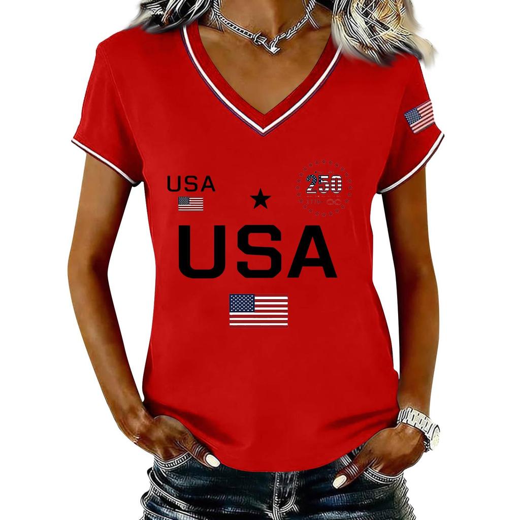 Womens Long Sleeve Tops Long Sleeve Shirts for Women Long Sleeve T Shirt Women Long Sleeve Tops for Women USA Print V Neck Casual