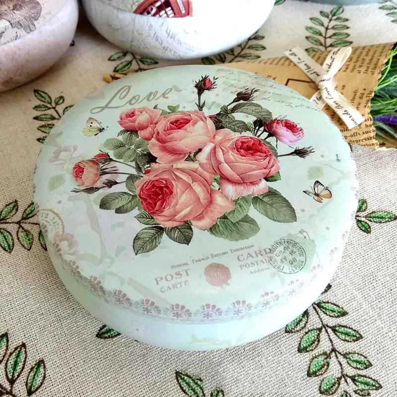 Tinplate Round Mousse Cake Macaron Dessert Tin Box Tea Sugar Coffee Storage Box Kitchen Flower Drawing Chocolate Candy Gift Case