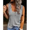 Women Solid Color Button Down Sleeveless U Collar Vest T-Shirt Top Waistcoat with Suspenders