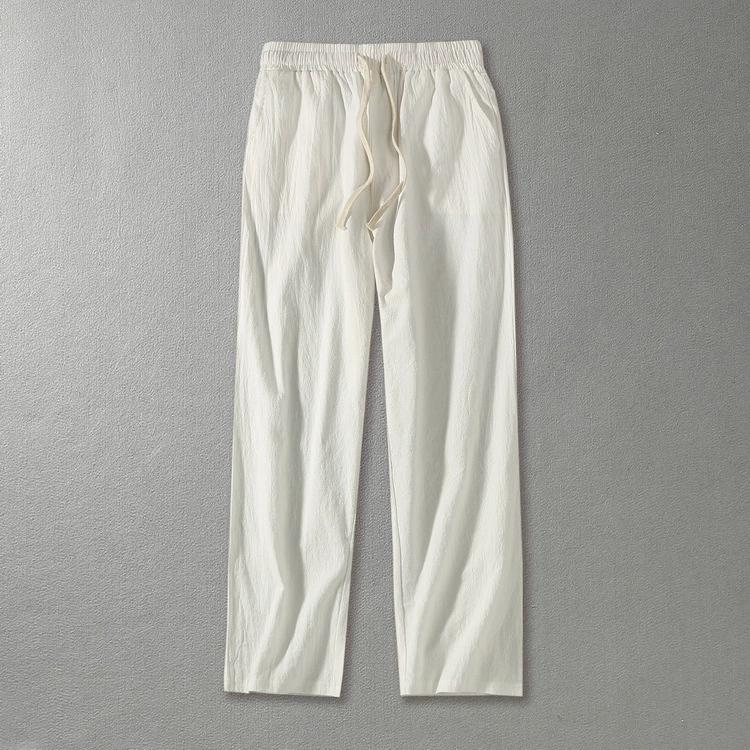 

Men s Solid Color Cotton Linen Plus Size Loose Straight Pants Youth Comfortable Simple Leisure Pants XS белый