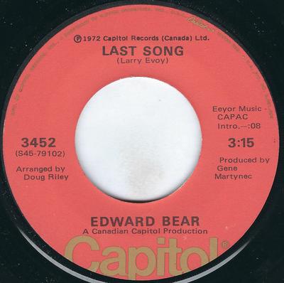 7-Zoll Schallplatte EDWARD BEAR - Last Song / Best Friend 3452 Capitol Records 1972 US Rock Gebraucht