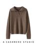 Little He Women's Half-Open Lapel Cashmere Sweater, Cable Knit, Seven-Gauge Thickened Wool, Simple Winter Wear