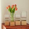Wooden Base Acrylic Flowers Vase Transparent Decorative Vase Simple Light Luxury Vase  Study