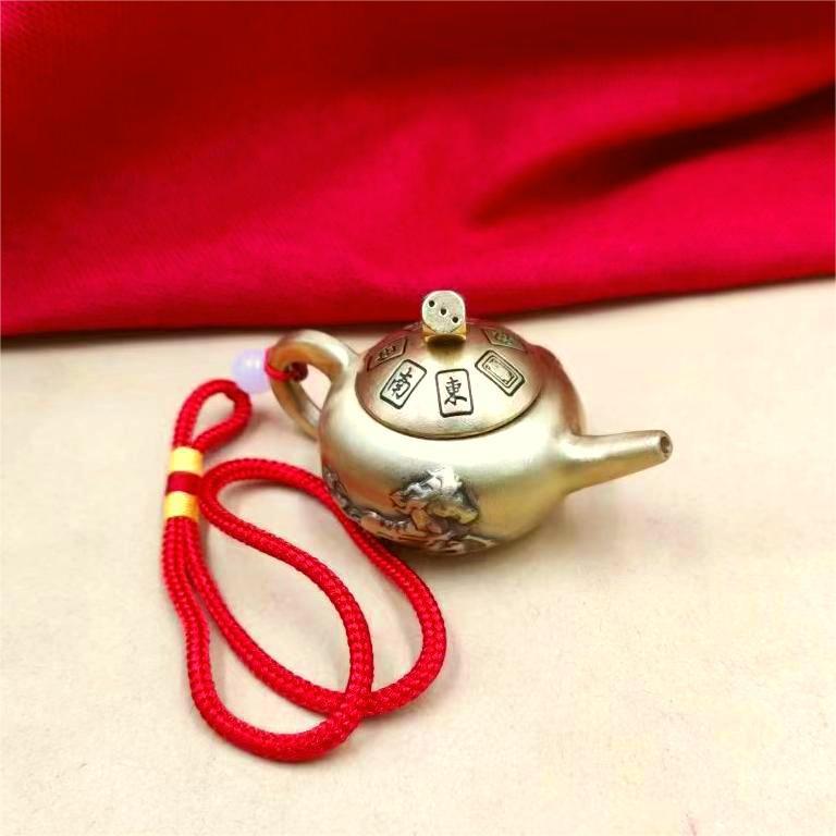 Brass Rotating Small Tea Pet Ornament Mahjong Artifact Copper Teapot Handle