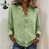 Women's Fashion Casual Spring Autumn Solid Color Print Long Sleeve V-Neck Blouses & Shirts
