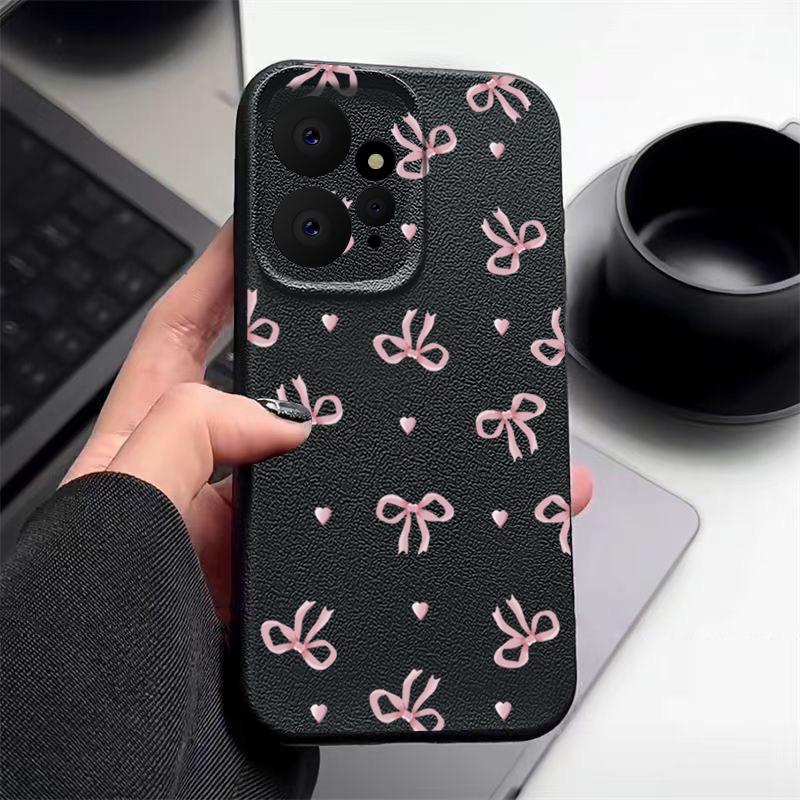 

Тонкий чехол из мягкой кожи с принтом банта для Xiaomi 13T Pro Poco X6 Redmi Note 14 13 Pro 12 11, матовый противоударный защитный чехол для объектива телефона Redmi Note 12 Pro 4G чёрный
