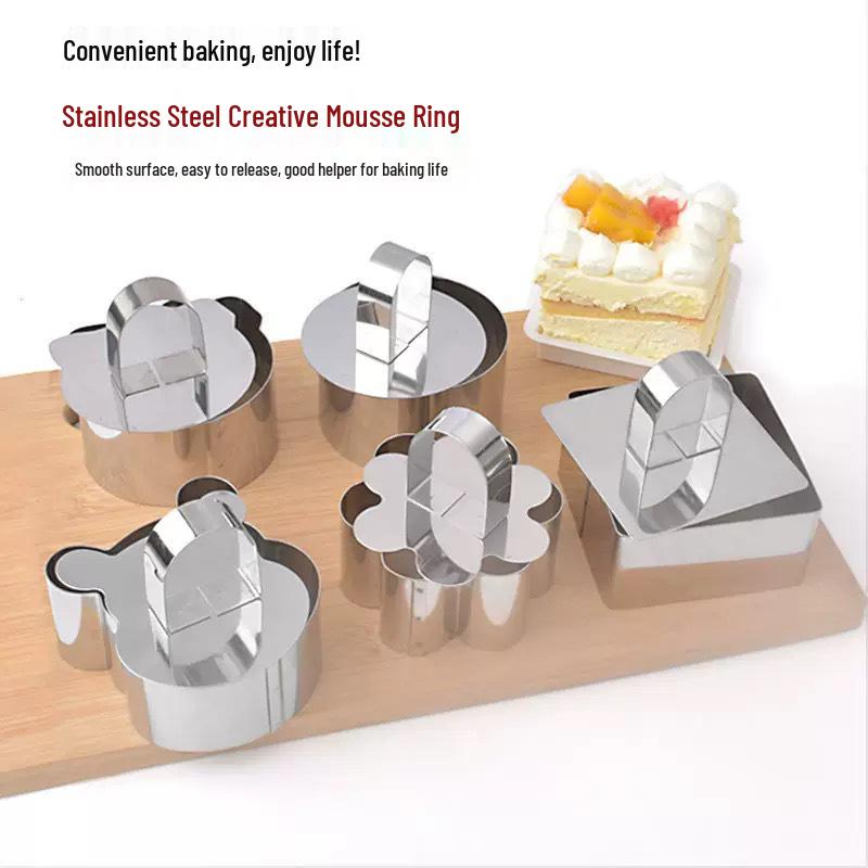Heart-Shaped Stainless Steel Mousse Ring & Push Plate for Cake, Taro, Rice, Sushi.