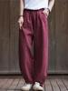 Damen Leinen Gestreifte Hose Einfarbig Elastischer Bund Frühling Hose 2024 Neue Freizeitkleidung Damen Lässige Lange Hose