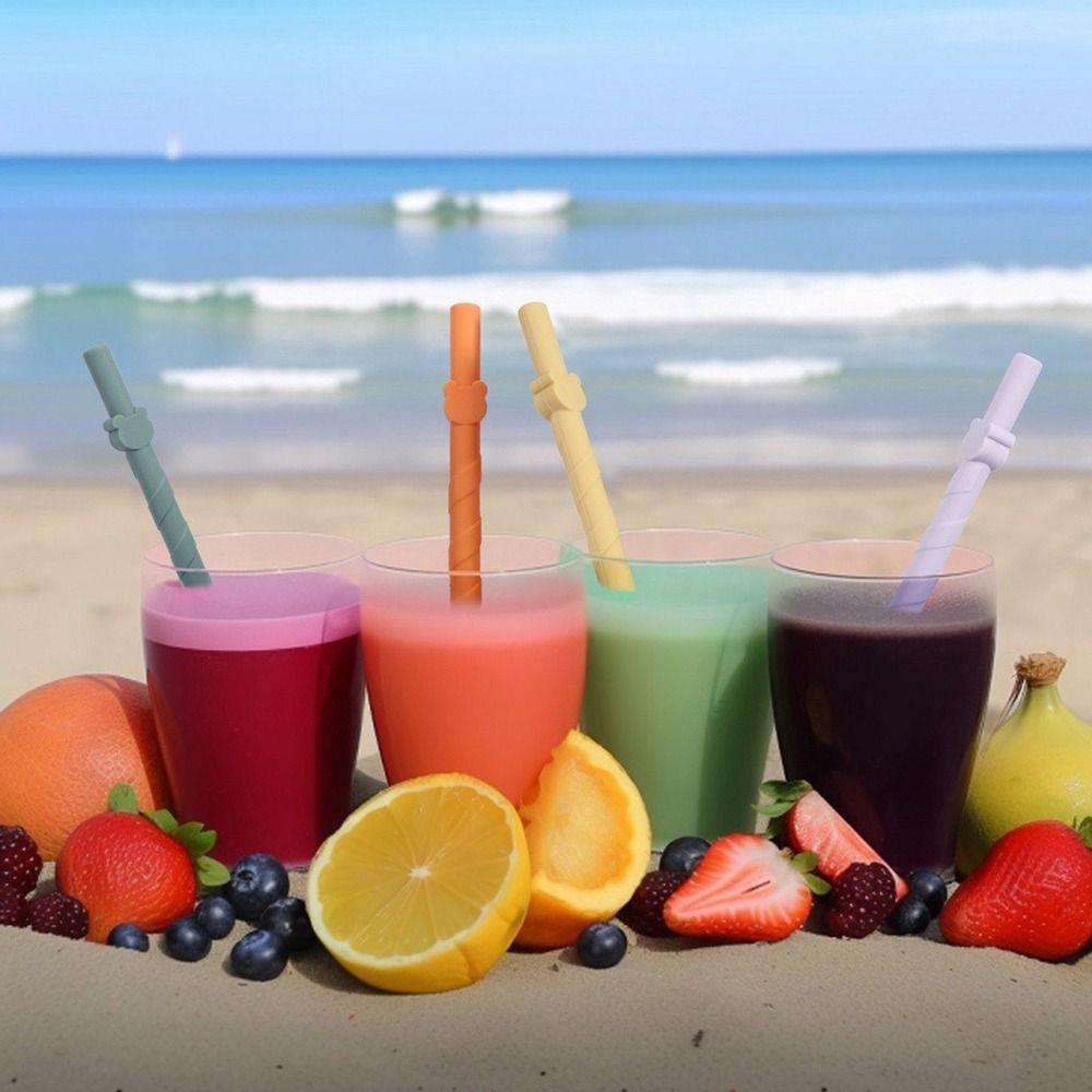 4Pcs Children's Milk Tea Straight Straws Food Grade Reusable Straws Creative Silicone Straws