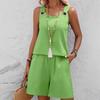 Western Spring Summer Fall New Solid Color Craft Fabric Double Pocket Sleeveless Top and Shorts, Vacation Style Elegant Casual Set