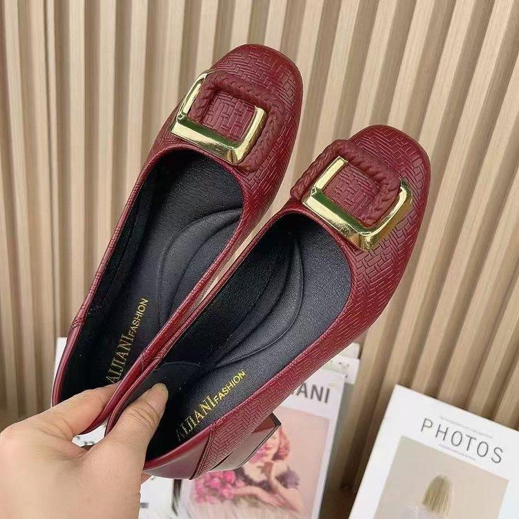 French Soft Leather Retro Shallow Mouth Single Shoes Autumn New Square Head Shoes Soft Sole Wear-resistant