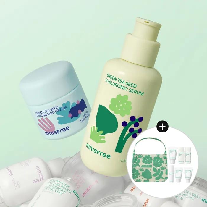 

[Ограниченная серия] Сыворотка с гиалуроновой кислотой и семенами зеленого чая Innisfree X Makitoy 130 мл + Крем с гиалуроновой кислотой и семенами зеленого чая 50 мл + Эко-сумка Makitoy