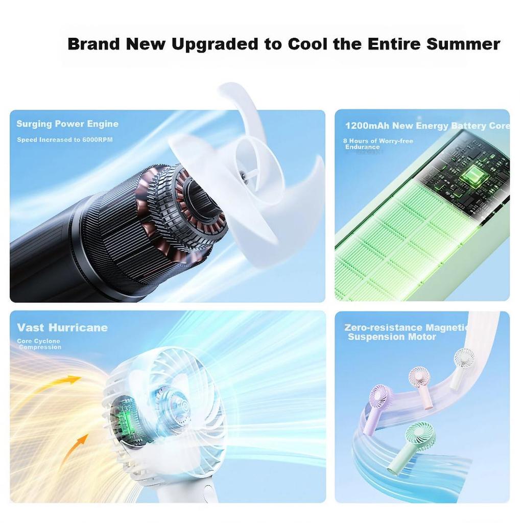 Pisen Handheld Mini Fan, USB Rechargeable, Portable, Compact, for Office, Outdoor Camping, 1200mAh Long Battery Life, Pink