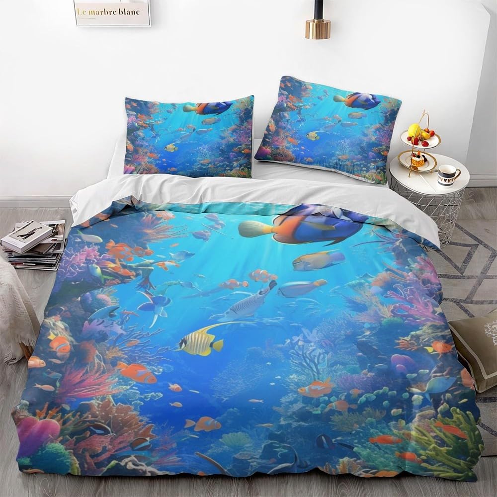 Clownfish Duvet Cover Sets For Kids Queen Size Lightweight Down Quilt Covers Bedroom Decor 2 Pillowcases 1 Duvet Cover No Quilt