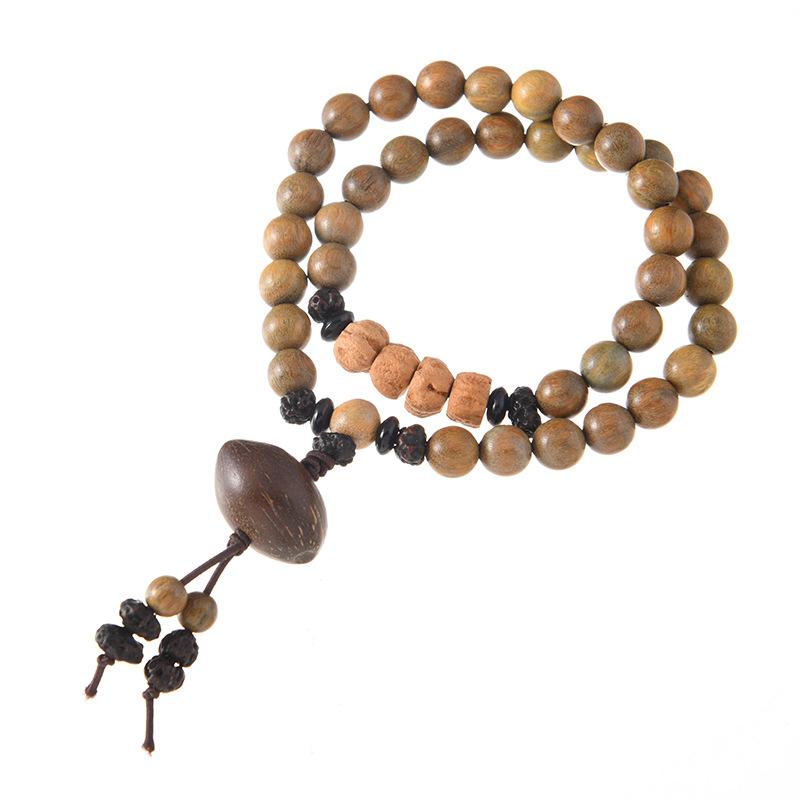 Multi-circle green sandalwood bracelet, men's and women's cultural play plate play bracelet, agate wooden Buddha beads stacked with accessories