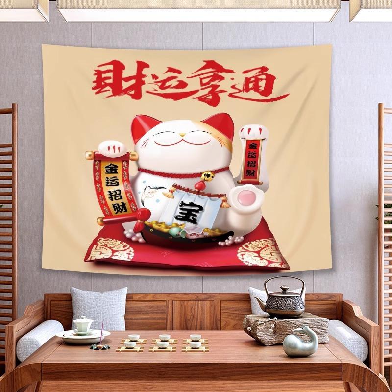 Japanese Koi Crane Tapestry Wall Hanging Lucky Cat Red Sun Fan Ukiyo E Wave Aesthetic Wall Art Bedroom Decor