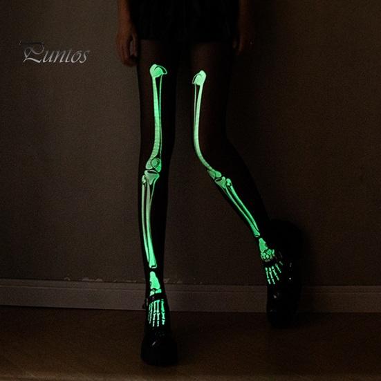 Halloween Skeleton Women Pantyhose Ghost Leg Print Contrast Color Glow at Night Luminous Thin Mesh Terrifying Anti-slip Cosplay Performance Skull