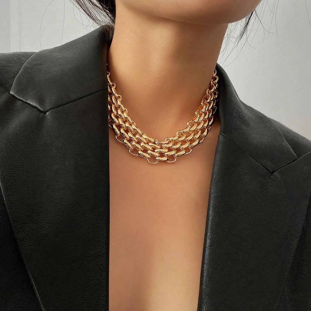 European and American Jewelry Exaggerated Punk Thick Chain Collarbone Chain Retro Simple Sweater Chain Necklace Female