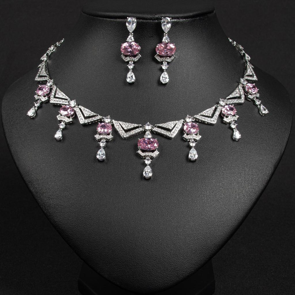 Women's Light Luxury Design Geometric Irregular Zircon Necklace Earring Set Fashionable And Versatile Niche Design Sense Set